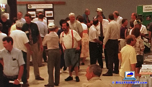 Adair Progress newspaper Editor Paul B. Hayes (center, wearing shorts and suspenders) talks with an unidentified man at John Adair Middle School on Saturday, June 27, 1998 in Columbia, Ky. Hayes, founding editor of The Adair Progress, died the day after his 59th birthday on Dec. 5, 2012. (Apex MediaWire Photo by Billy Suratt) Adair Progress newspaper Editor Paul B. Hayes (center, wearing shorts and suspenders) talks with an unidentified man at John Adair Middle School on Saturday, June 27, 1998 in Columbia, Ky. Hayes, founding editor of The Adair Progress, died the day after his 59th birthday on Dec. 5, 2012. (Apex MediaWire Photo by Billy Suratt)